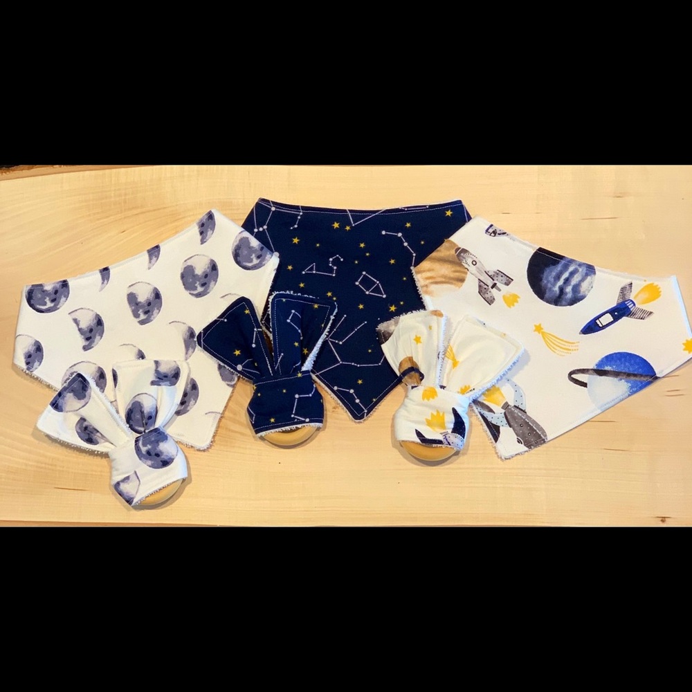 OuterSpace themed bibs and teethers
